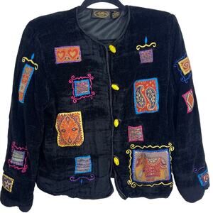 Vintage Allure Petite Tapestry Patchwork Jacket with Soft Glass Bead Buttons